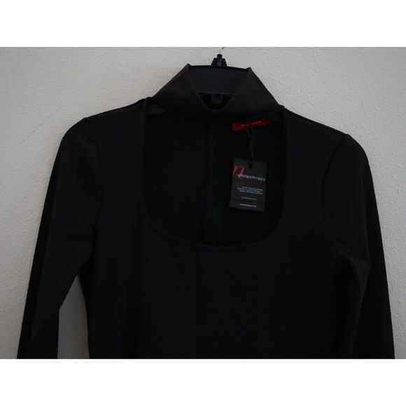 n:philanthropy Women's Sz S Black Long Sleeve Distressed Keyhole Choker Neck Top - Picture 5 of 10